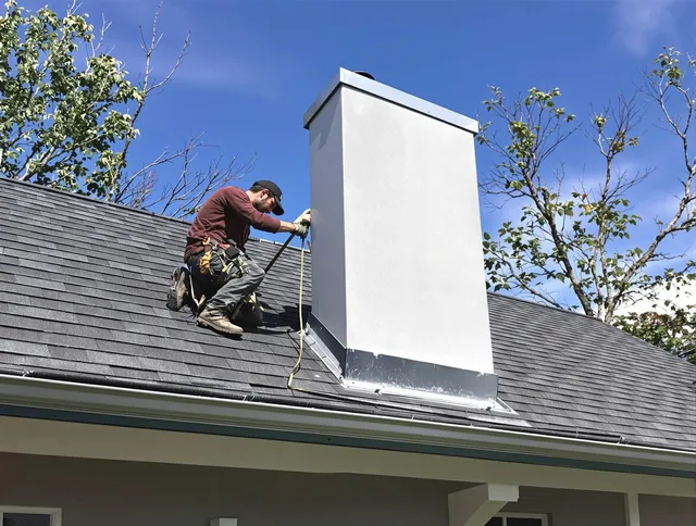 Charlotte Chimney Sweep team member finishing chimney construction in Charlotte, NC
