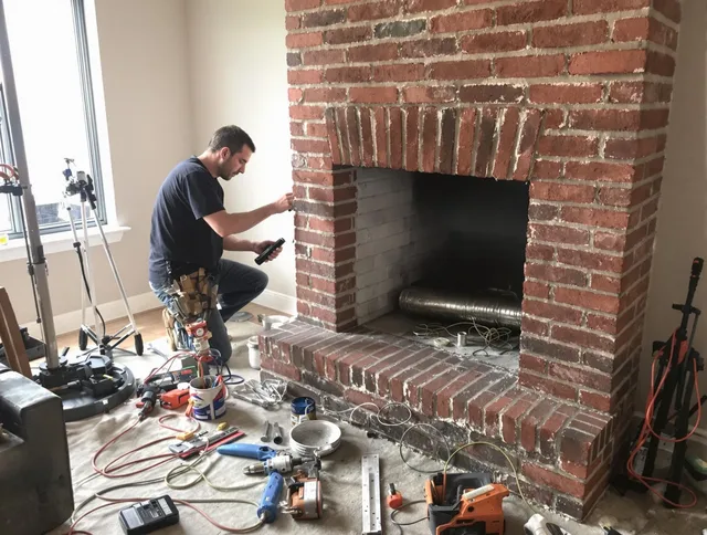 Charlotte Chimney Sweep specialist finalizing chimney liner service in Charlotte, NC