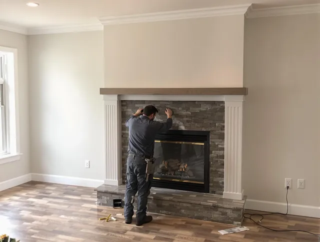 Charlotte Chimney Sweep finishing a custom fireplace install in Charlotte, NC